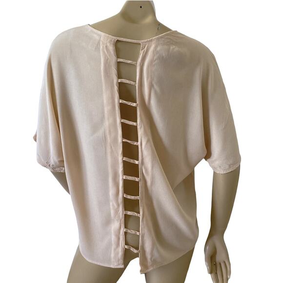 FOREVER 21 Womens Size XS Peach Mesh Back Semi Sheer Short Sleeve Shirt Top - Picture 4 of 6